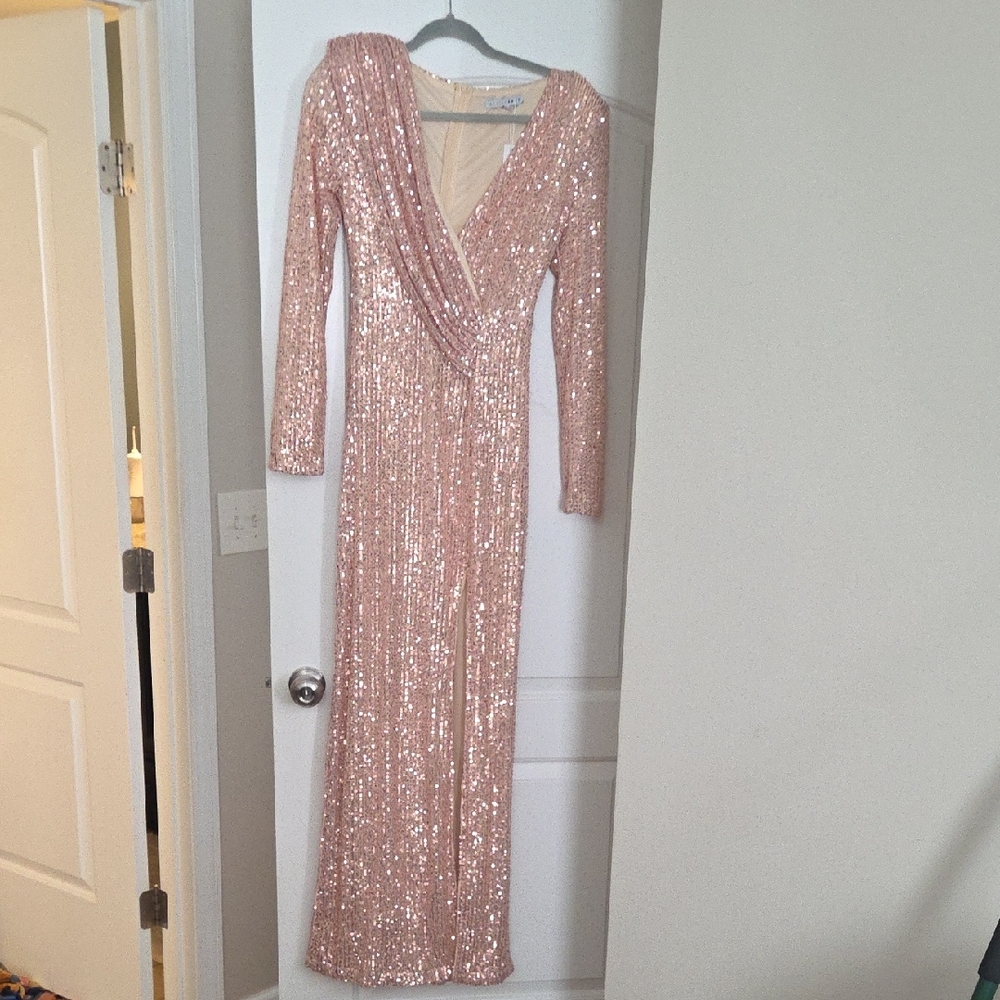 Baltic Born Rose Gold Sequin V-Neck Maxi Dress
